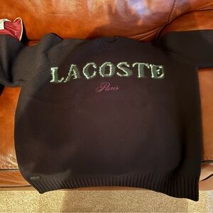 Lacoste Black Knit Top with Mint Logo and Pink Script